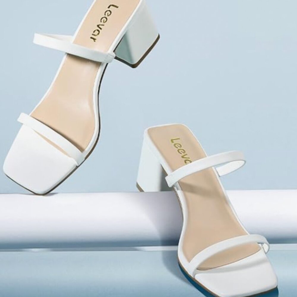 Leevar Women's White Squared Toed Block Heel Size… - image 6